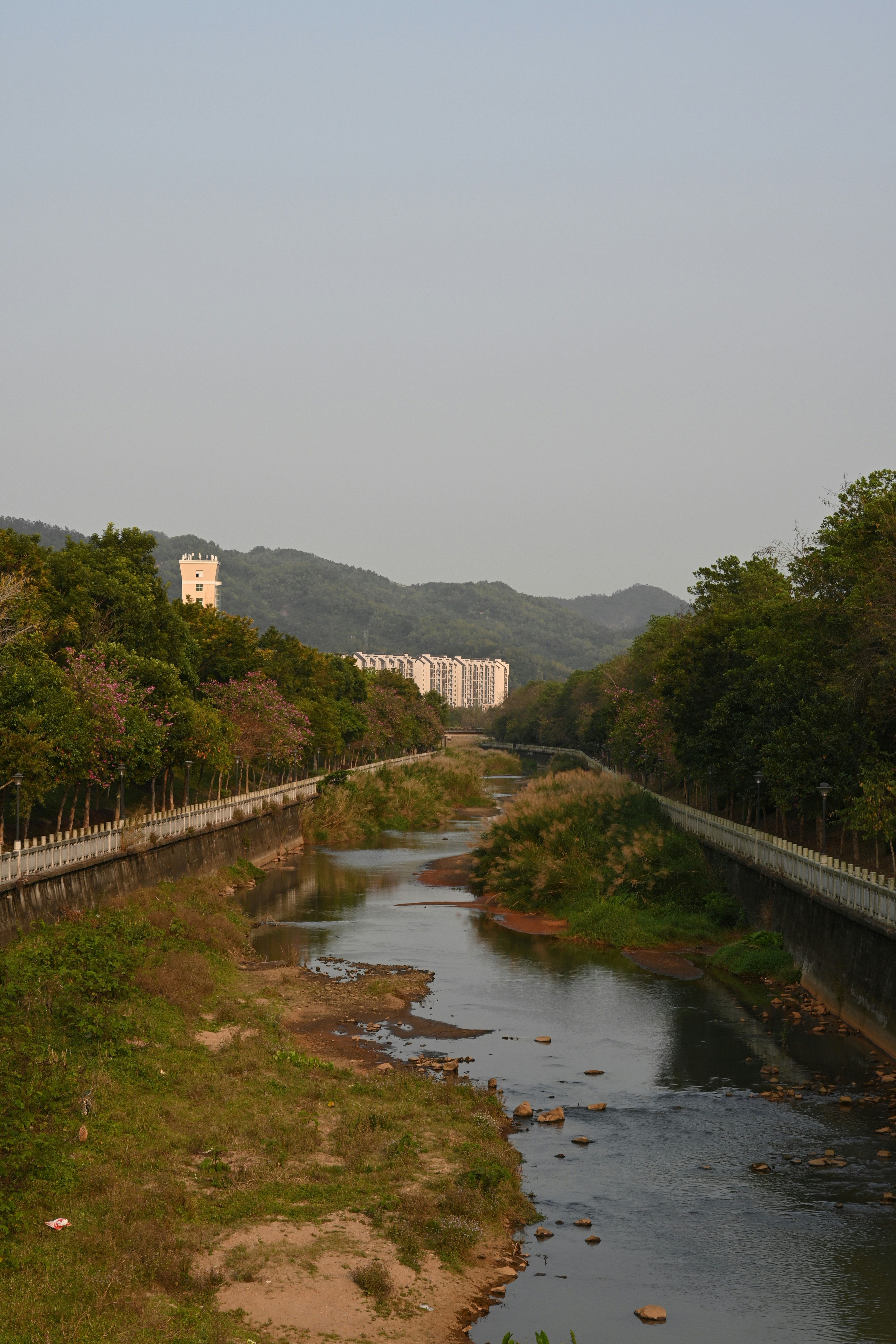 a river running through a lush green countryside